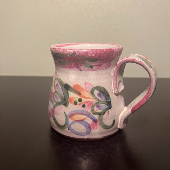 Hand Crafted Studio Art Pottery Mug Hand Painted Abstract Floral ~ Artist Signed - Picture 9 of 15